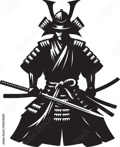samurai warrior sward man mascot Silhouette illustration isolated on a white background