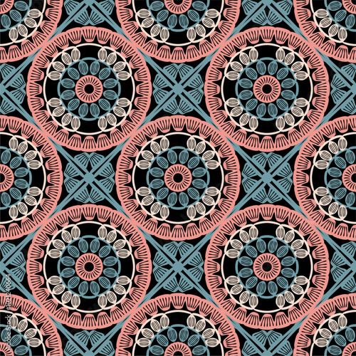 Pattern with crochet granny square with flowers wallpaper handmade decorative art design print	