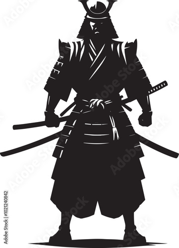 samurai warrior sward man mascot Silhouette illustration isolated on a white background