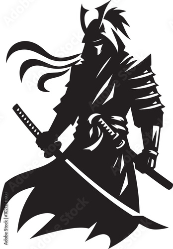 samurai warrior sward man mascot Silhouette illustration isolated on a white background