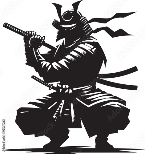 samurai warrior sward man mascot Silhouette illustration isolated on a white background