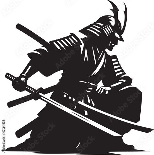 samurai warrior sward man mascot Silhouette illustration isolated on a white background