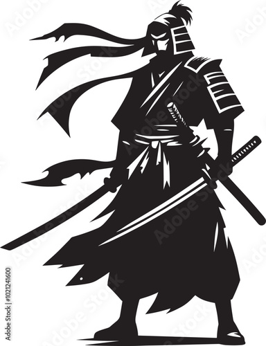 samurai warrior sward man mascot Silhouette illustration isolated on a white background
