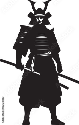 samurai warrior sward man mascot Silhouette illustration isolated on a white background