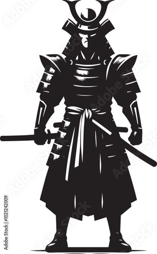 samurai warrior sward man mascot Silhouette illustration isolated on a white background