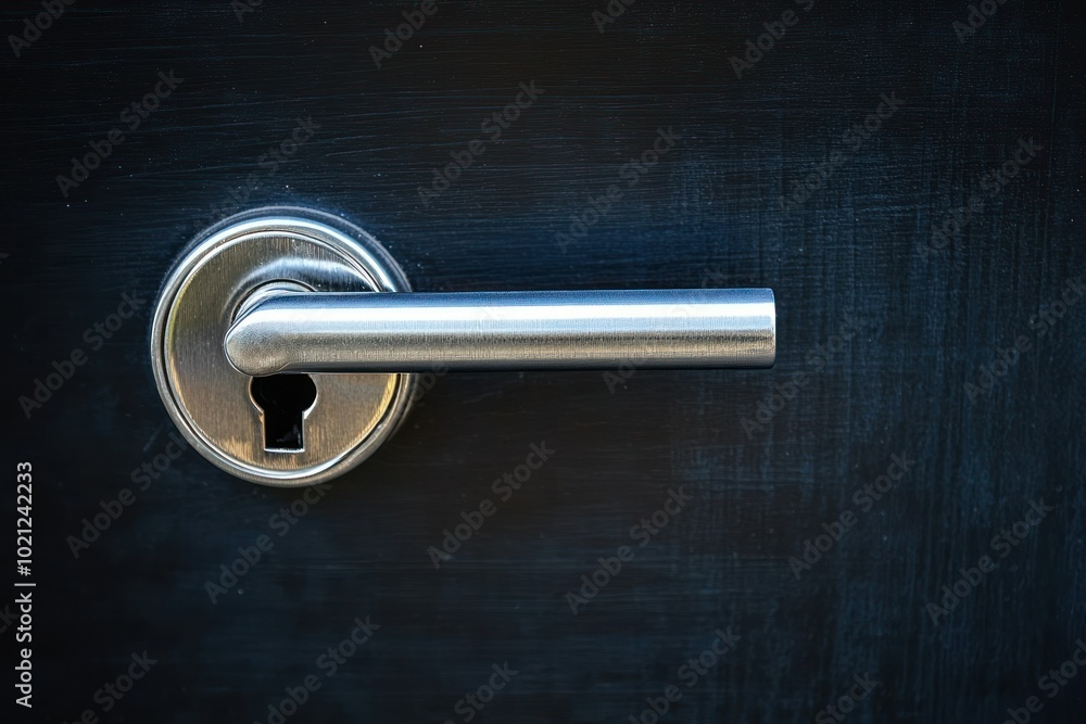 Modern Door Handle with Keyhole Close Up View Modern Door Handle with Keyhole Close Up View