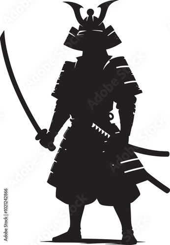 samurai warrior sward man mascot Silhouette illustration isolated on a white background