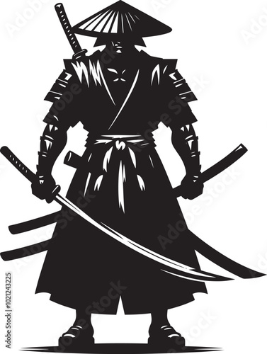 samurai warrior sward man mascot Silhouette illustration isolated on a white background