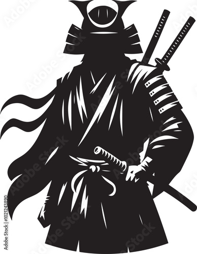 samurai warrior sward man mascot Silhouette illustration isolated on a white background