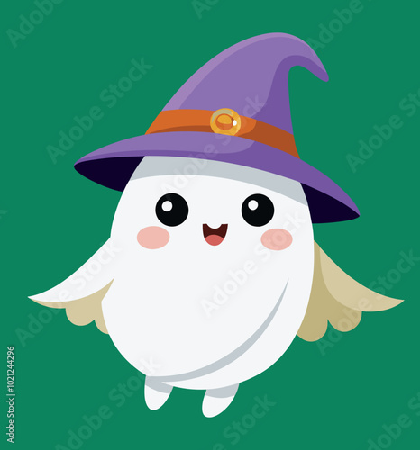 Cute Boo with witch hat , Editable vector art photo