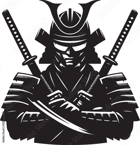 samurai warrior sward man mascot Silhouette illustration isolated on a white background