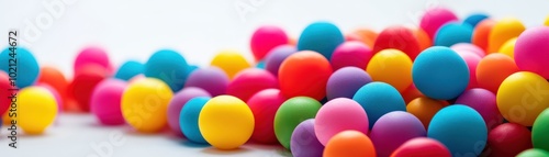 A vibrant collection of colorful balls scattered on a smooth surface, perfect for playful backgrounds and creative designs.