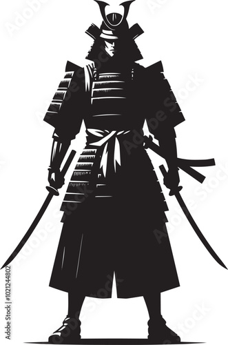 samurai warrior sward man mascot Silhouette illustration isolated on a white background