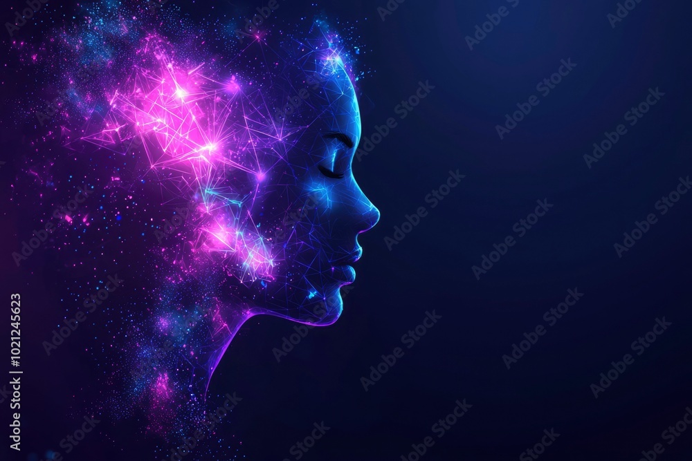 Abstract Portrait of a Woman Constructed from Geometric Shapes and Glowing Light Abstract Portrait of a Woman Constructed from Geometric Shapes and Glowing Light