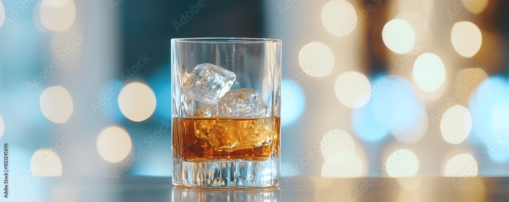 Elegant Whiskey Decanter Pouring Over Ice - Luxurious Bar Ambiance with Warm Lighting and Sophisticated Atmosphere Elegant Whiskey Decanter Pouring Over Ice - Luxurious Bar Ambiance with Warm Lighting and Sophisticated Atmosphere
