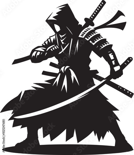 samurai warrior sward man mascot Silhouette illustration isolated on a white background