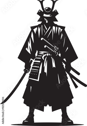 samurai warrior sward man mascot Silhouette illustration isolated on a white background