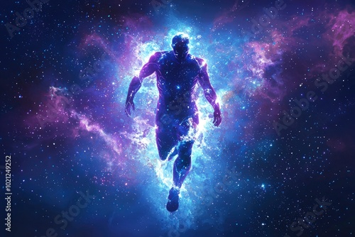 A Silhouette of a Man Emerging from a Cosmic Nebula