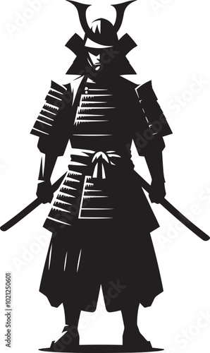 samurai warrior sward man mascot Silhouette illustration isolated on a white background