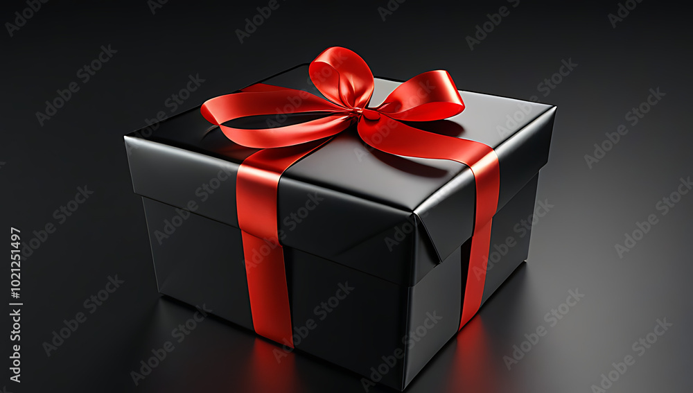 Fototapeta premium elegant black holiday gift wrapped red ribbon