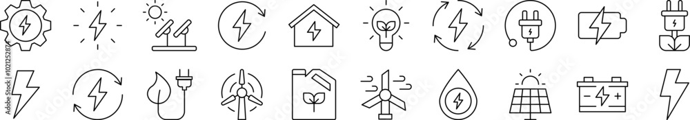 Fototapeta premium Collection of Line Icons of Green Energy Drawn with Thin Line for apps, web sites, banners, infographics and other types of design