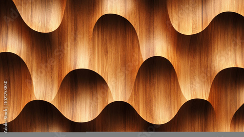 wooden wall background, carved painted wooden blocks, Textured wooden wall with unusual shapes and patterns.