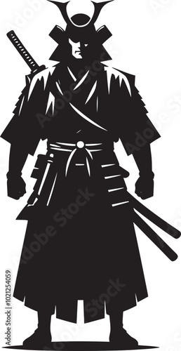 samurai warrior sward man mascot Silhouette illustration isolated on a white background