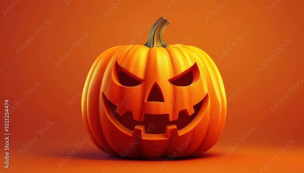A spooky jack-o-lantern on a orange background, celebrating Halloween with an evil smile and glowing light A spooky jack-o-lantern on a orange background, celebrating Halloween with an evil smile and glowing light