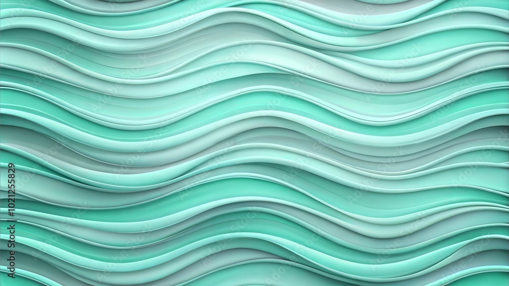 Fototapeta premium Abstract turquoise waves, layered design, smooth texture, background art, copy space