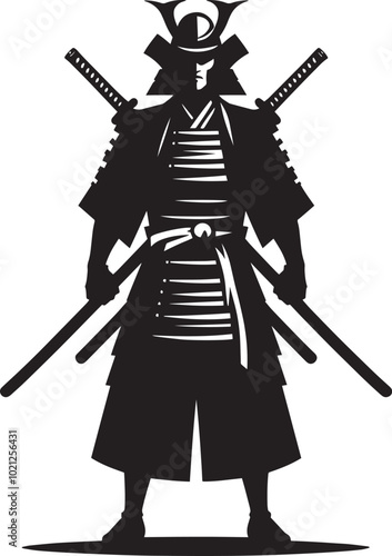 samurai warrior sward man mascot Silhouette illustration isolated on a white background