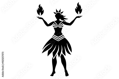 Samoan Fire Dancer Silhouette Vector Illustration Traditional Clipart