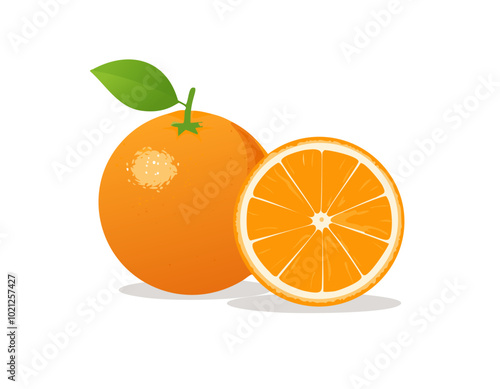 Set of oranges fruit and piece of orange isolated with background