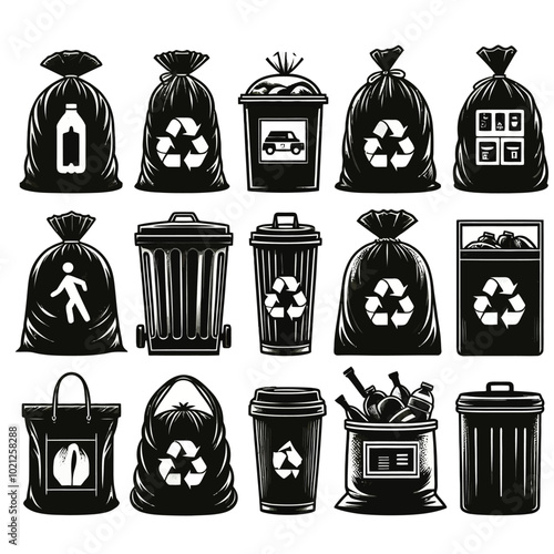 Trash bags Silhouette Set Vector