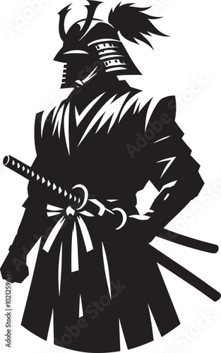 samurai warrior sward man mascot Silhouette illustration isolated on a white background