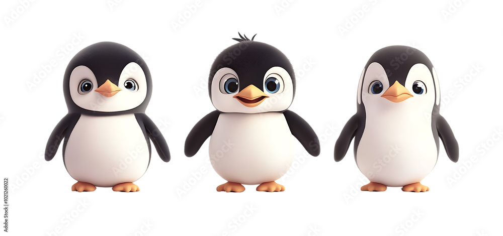 Obraz premium three set of cute penguin isolated transparent background