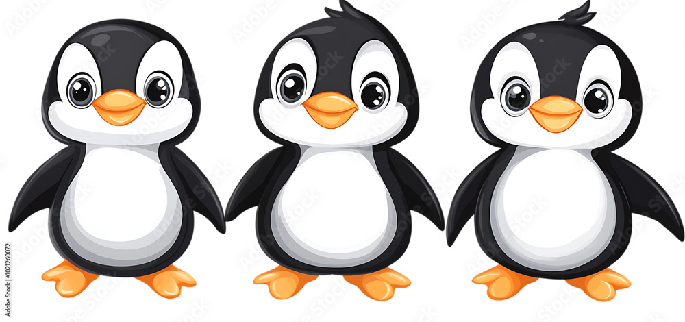 Naklejka premium three set of cute penguin isolated transparent background