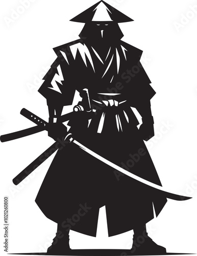 samurai warrior sward man mascot Silhouette illustration isolated on a white background