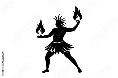 Samoan Fire Dancer Silhouette Vector Illustration Traditional Clipart