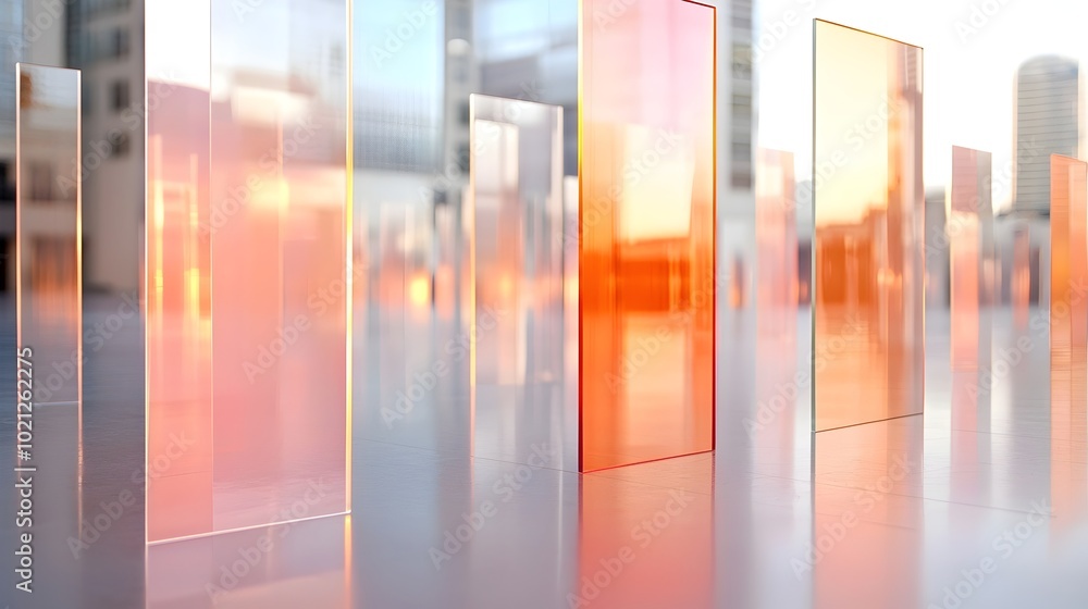 Modern Abstract Sculpture with Transparent Glass Layers - Reflective Light Play in Avant-Garde Museum Installation Modern Abstract Sculpture with Transparent Glass Layers - Reflective Light Play in Avant-Garde Museum Installation
