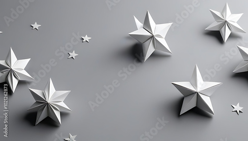 origami stars arranged gray background shadows