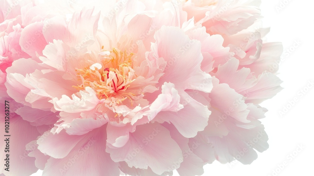 A close-up view of a soft pink peony flower, showcasing its delicate petals and vibrant center. A close-up view of a soft pink peony flower, showcasing its delicate petals and vibrant center.