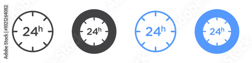24 Hrs icon Flat art in black and white isolated