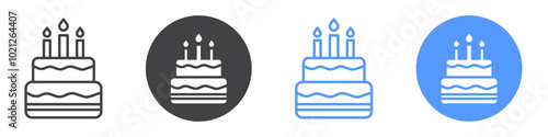 Birthday cake icon Flat art in black and white isolated