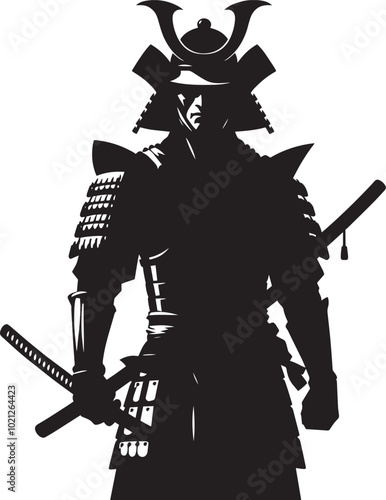 samurai warrior sward man mascot Silhouette illustration isolated on a white background