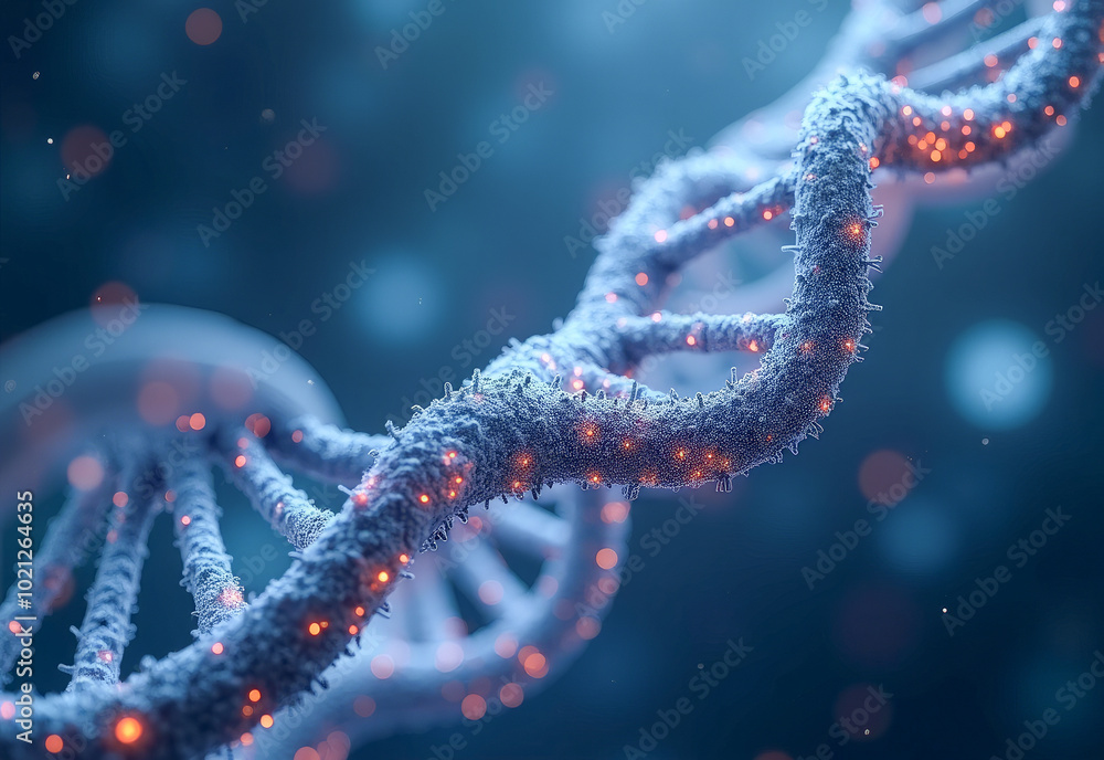 a DNA chain close up on a blue background a DNA chain close up on a blue background