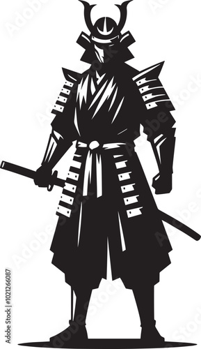 samurai warrior sward man mascot Silhouette illustration isolated on a white background