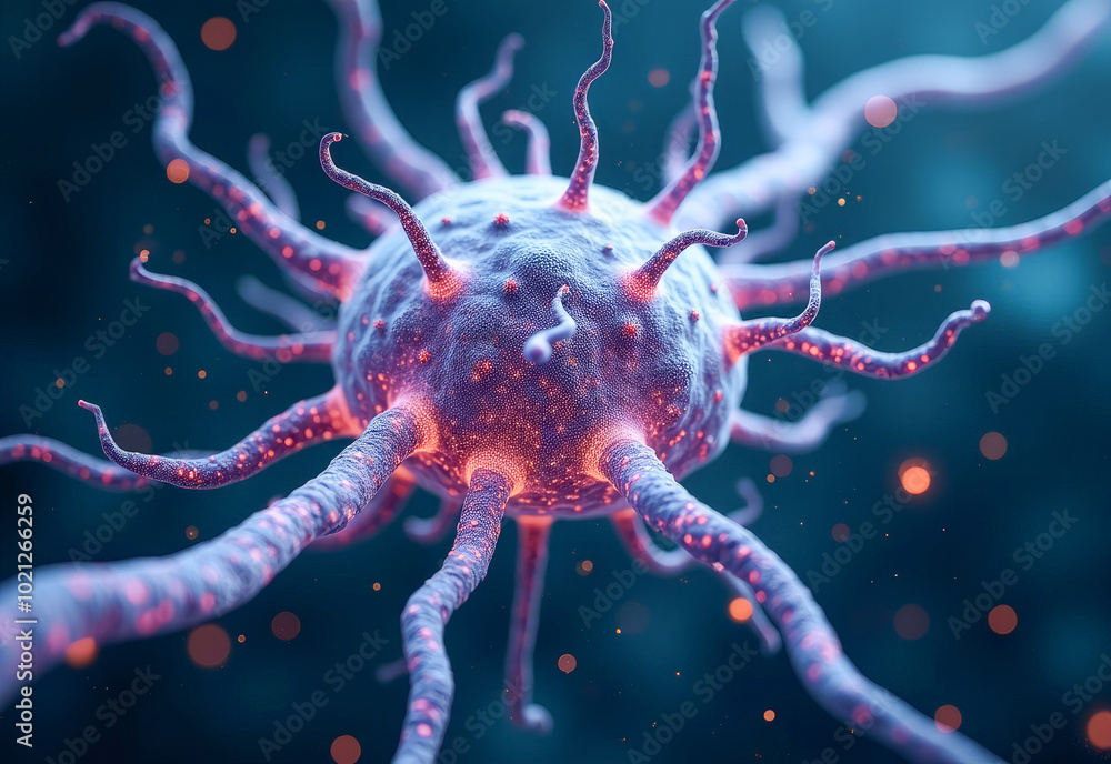 Obraz premium hologram of a human brain cell on a blue background