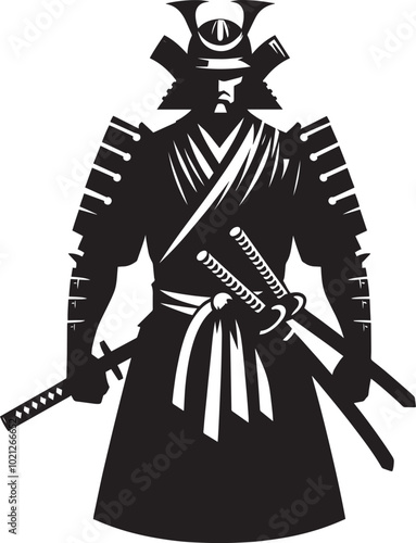 samurai warrior sward man mascot Silhouette illustration isolated on a white background