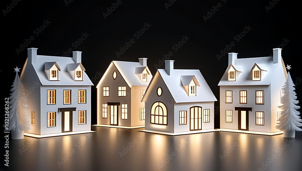 small white cardboard houses glowing windows holiday decor small white cardboard houses glowing windows holiday decor