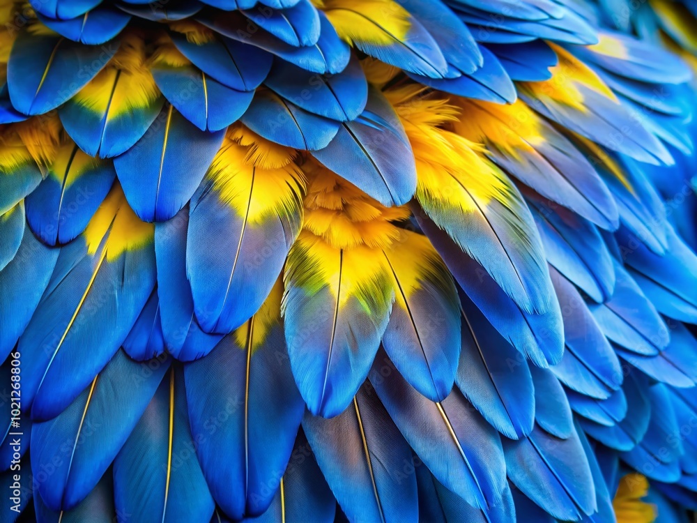 Obraz premium Captivating Hyacinth Macaw Feathers in Vibrant Blue and Yellow, Showcasing Nature's Splendor and Exotic Bird Beauty